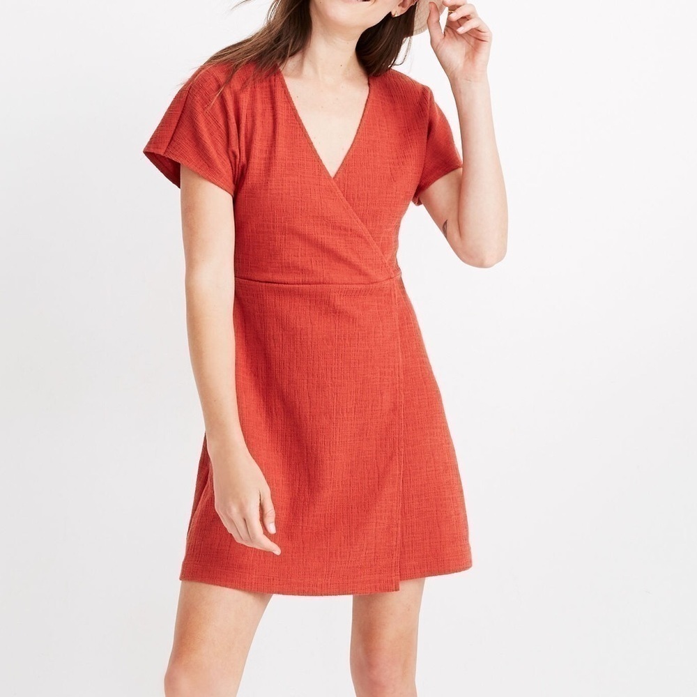 Madewell Cross Front Flutter Sleeve Mini Dress Etruscan Clay Sz S